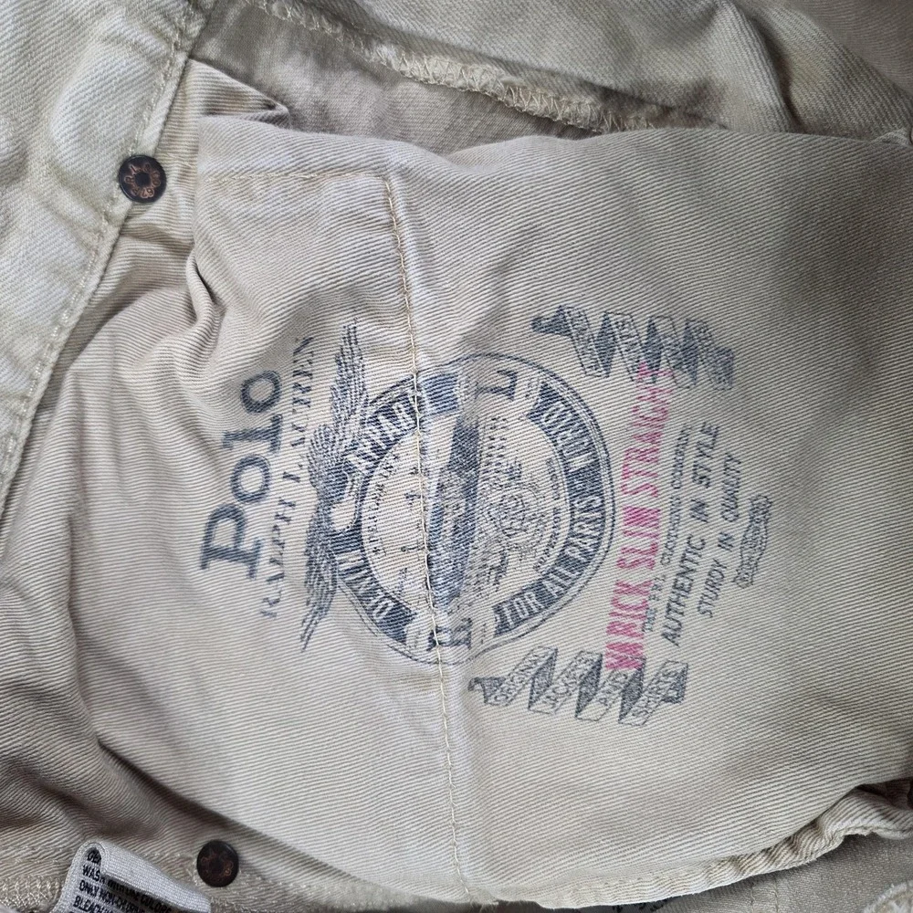 Polo Ralph Lauren Jeans Mens 34x30 Beige Slim Straight‎ Stretch Denim Pants